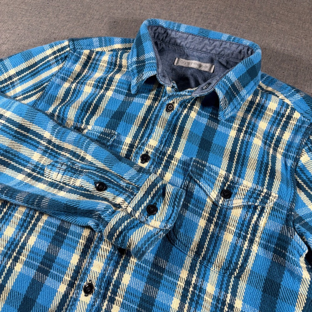 Outerknown Blanket Shirt Mens M Blue Plaid Organic Cotton Heavy Twill Flannel